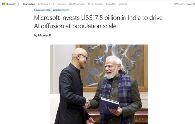 微软史上最大亚洲投资计划：在印豪掷175亿美元