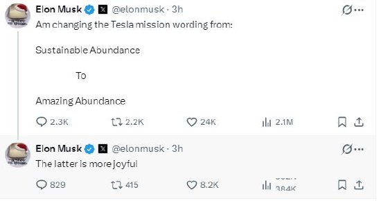 马斯克称特斯拉的使命是实现“令人惊叹的富足